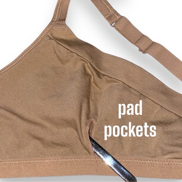 Small Felina Seamless Wirefree Cups Adj Straps 2 Hook Nude tone Bra, Pad Pockets - Picture 7 of 16